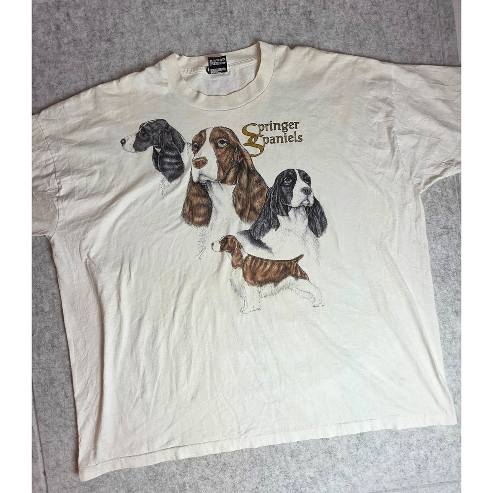 Vintage 90s Springer Spaniels Dog T Shirt XXXL Made USA Fruit Of The Loom BEST
